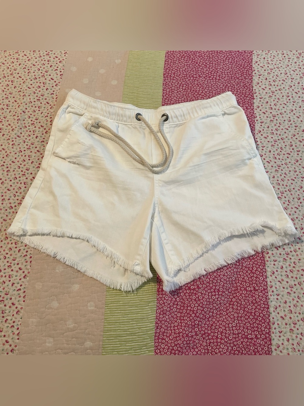 aerie White Frayed Hem Drawstring Jean Shorts